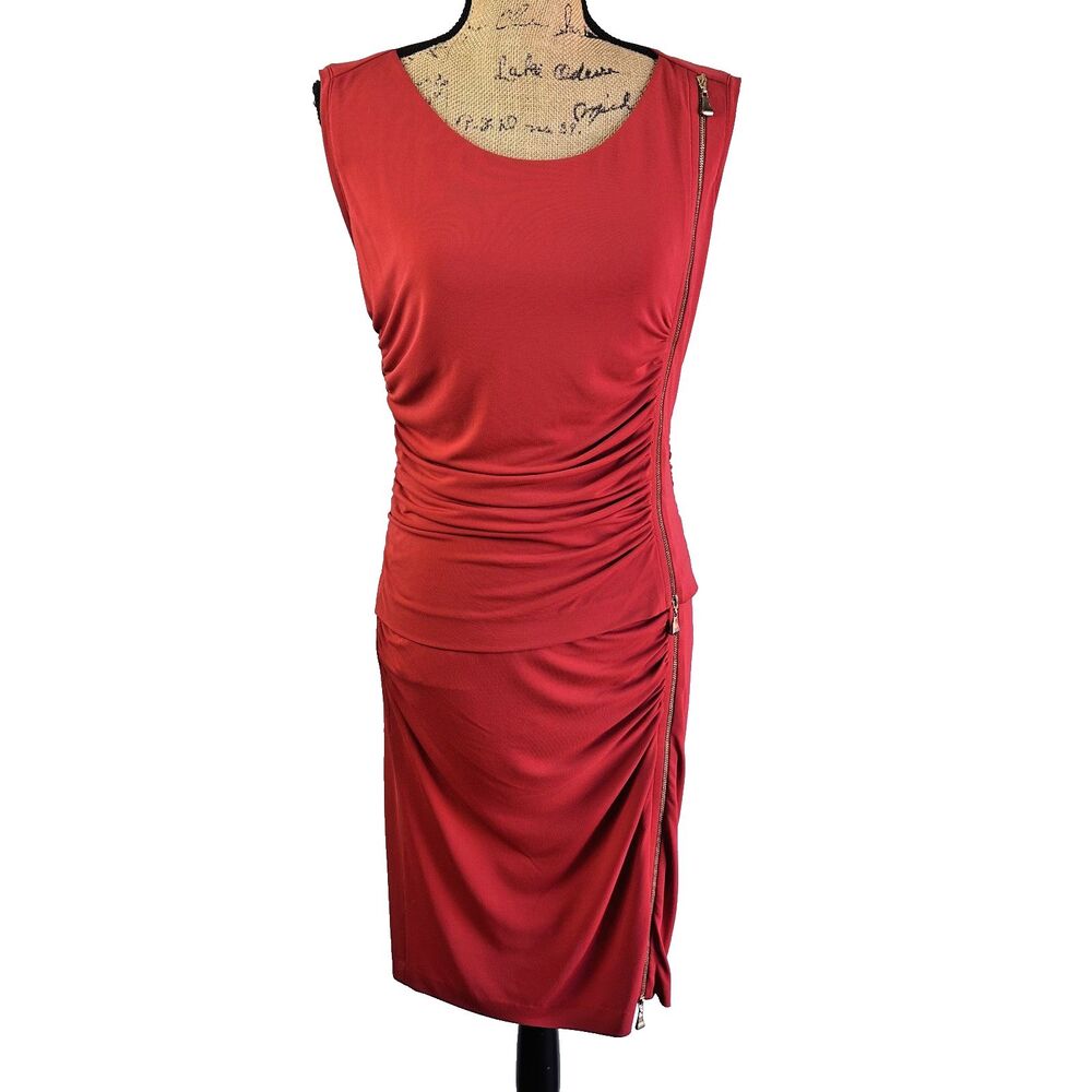 Escada 2 Piece Red Set: Sleeveless Top & Pencil Skirt Zipper Detail Sz 38/M